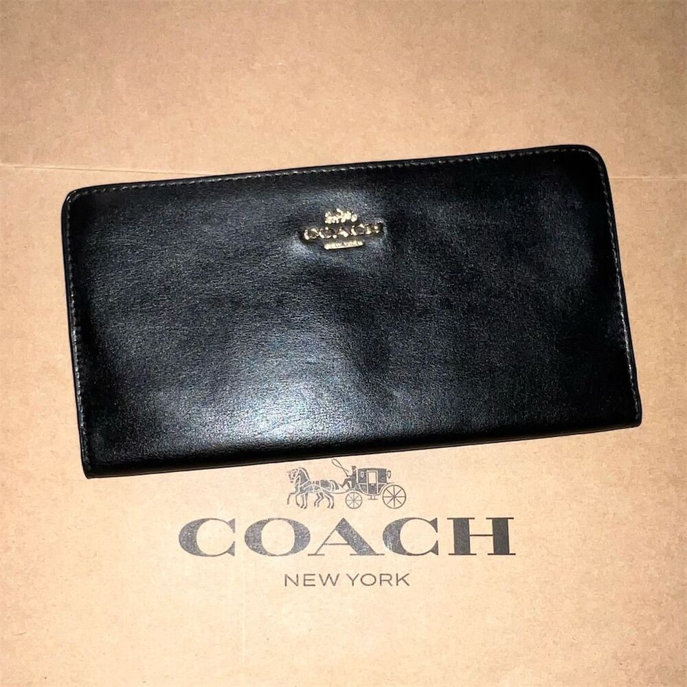 Coach Black Leather Wallet with Gold Logo